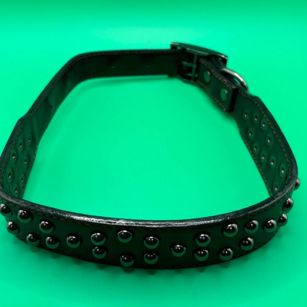 Studded Fashion Dog Collar Black Size Large 24” Adjustable Leather Metal Strong